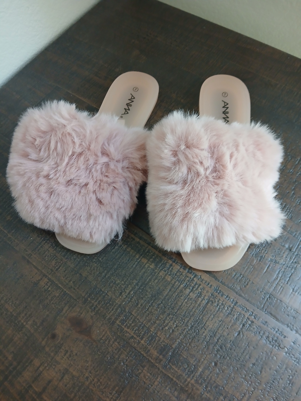 Anna Blush Pink Faux Fur Slide Sandals